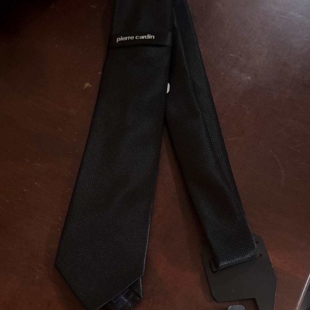 Pierre Cardin Classic Black Necktie 100% polyester rich deep black tone